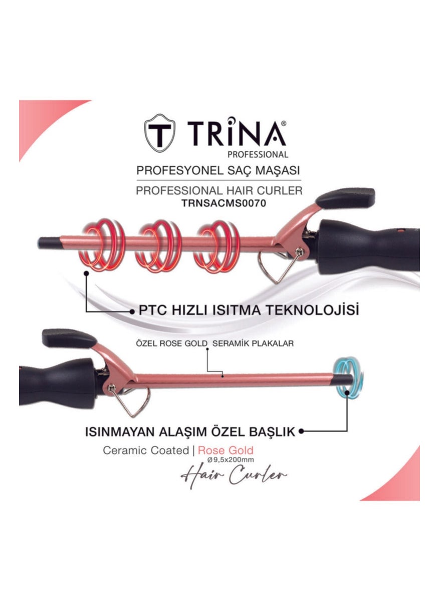 Trina Afro Wave 9.5mm Gold Ceramic Curling Iron - 20CM.EXTRA Long Head - Curly Hair Curling Iron  - Image 3