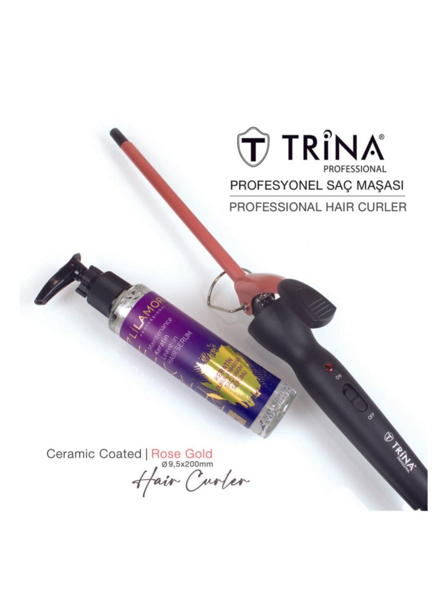 Trina Afro Wave 9.5mm Gold Ceramic Curling Iron - 20CM.EXTRA Long Head - Curly Hair Curling Iron  - Image 4