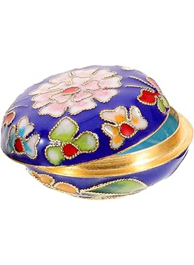 Vintage Jewelry Box Blue Enamel Design Storage Ring Necklace Earring Case - Image 1