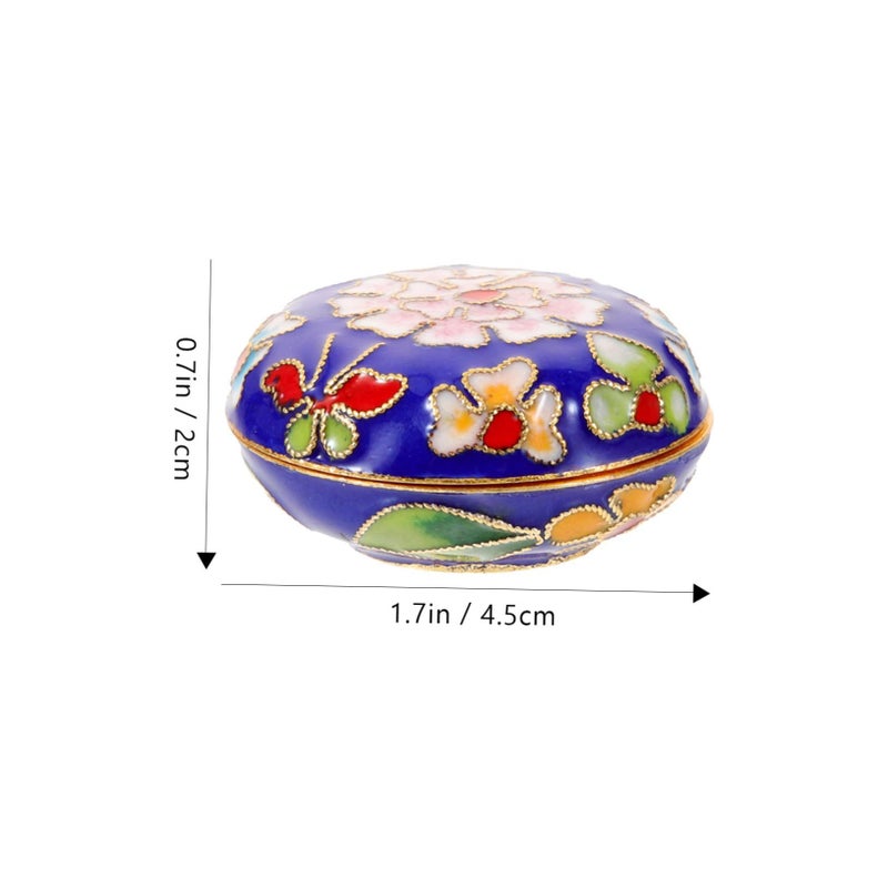 Vintage Jewelry Box Blue Enamel Design Storage Ring Necklace Earring Case - Image 3