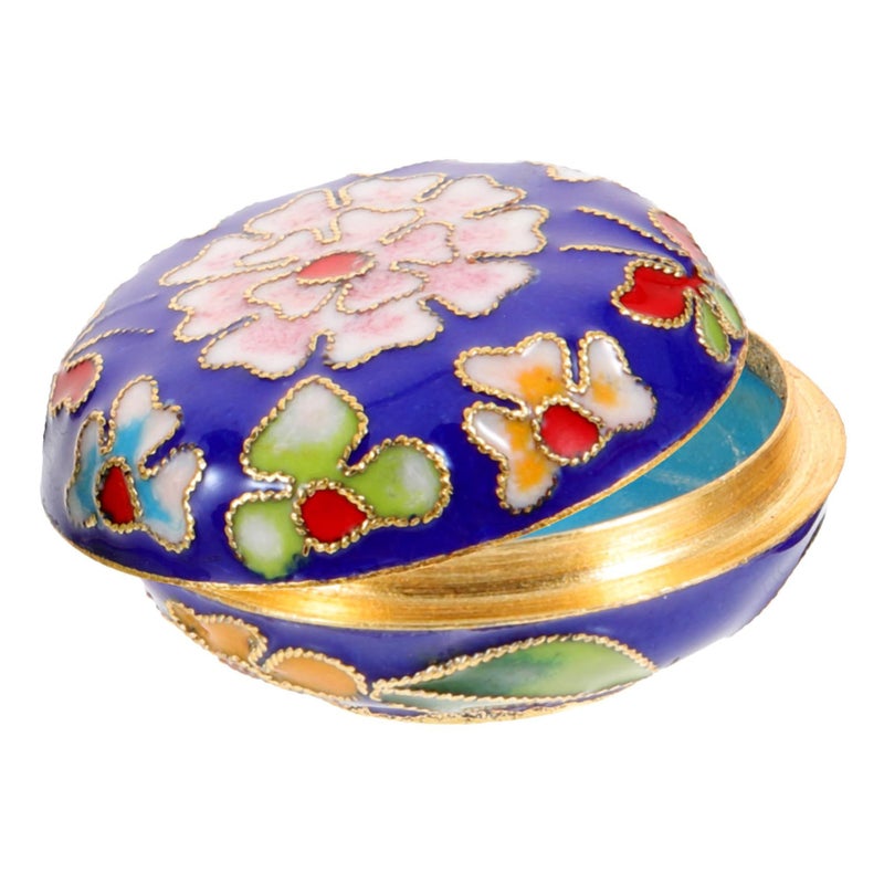 Vintage Jewelry Box Blue Enamel Design Storage Ring Necklace Earring Case - Image 2