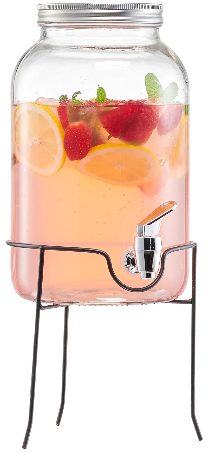 Style Setter Beverage Dispenser with Stand 1 Gallon Large Countertop Glass Drink Dispenser with Spigot Lid Party Drink Dispenser for Sweet Tea Lemonade Punch Water Juice Dispensers for Parties