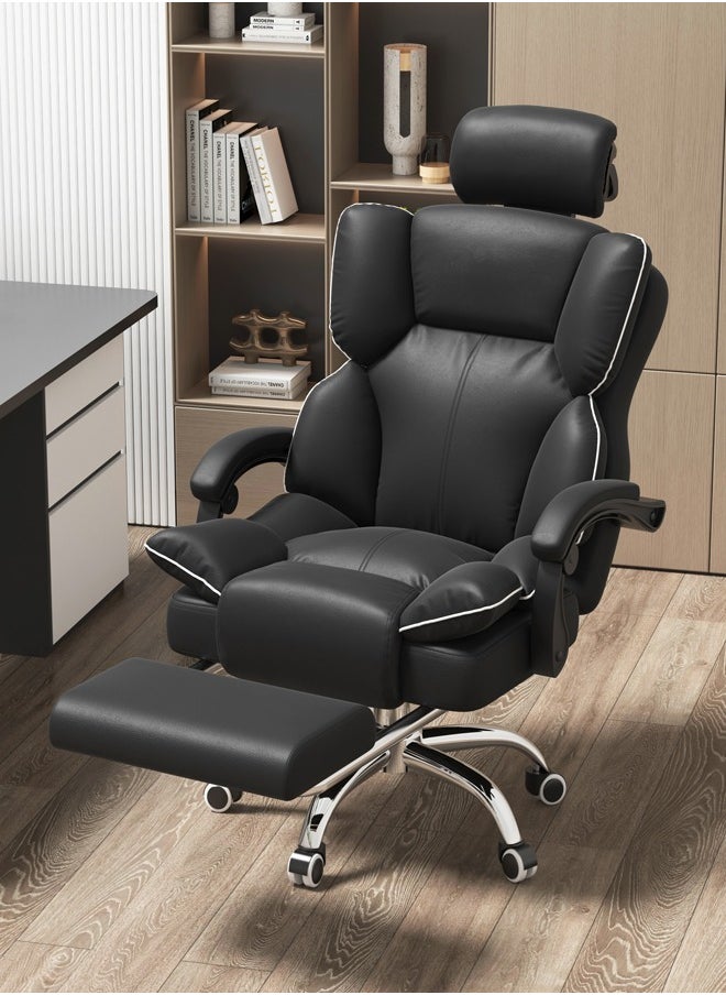 Arabest - Ergonomic Office Chair Computer Desk Chair PU Leather Steel Structure Smooth Lumbar Support with Adjustable Height（Black） - Image 1
