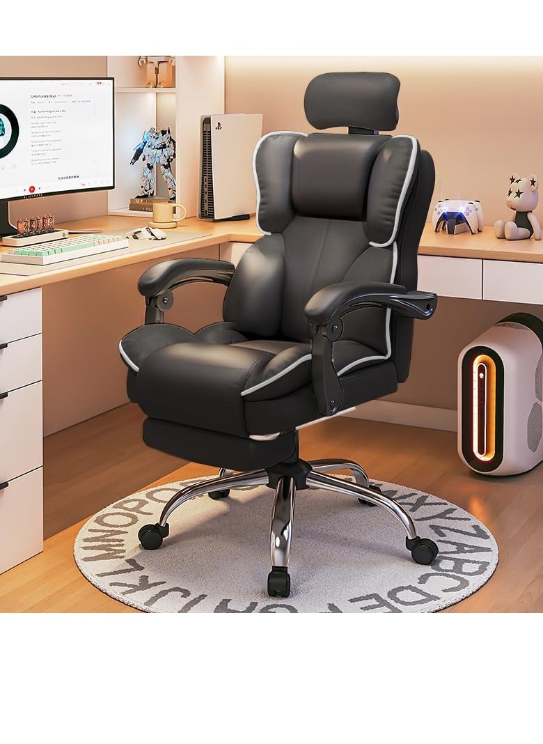 Arabest - Ergonomic Office Chair Computer Desk Chair PU Leather Steel Structure Smooth Lumbar Support with Adjustable Height（Black） - Image 1