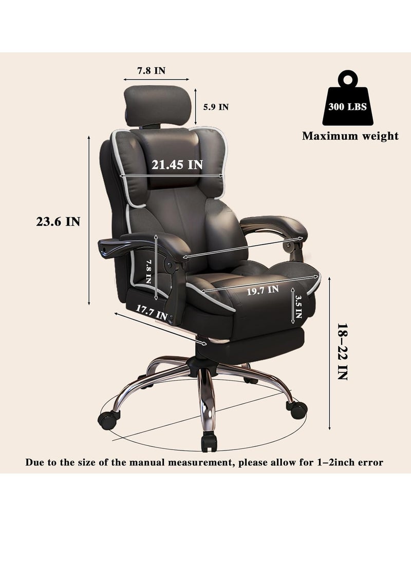 Arabest - Ergonomic Office Chair Computer Desk Chair PU Leather Steel Structure Smooth Lumbar Support with Adjustable Height（Black） - Image 1