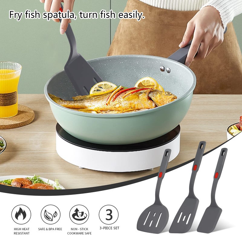 Hvanam Flexible Silicone Spatula Set For Nonstick Cookware Rubber Silicone Bpa-Free Heat Resistant Heavy Duty Kitchen Turner Large Slotted Flipper And Small Spatulas For Egg Fish Pancake Cookie (Grey) - Image 1