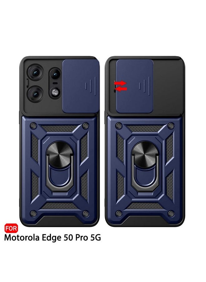 ذا جيفت كارت جراب خلفي من TheGiftKart Tough Armor لهاتف Motorola Moto Edge 50 Pro 5G | غطاء كاميرا منزلق وحامل وحلقة تثبيت | جراب خلفي بحماية 360 درجة لهاتف Motorola Edge 50 Pro 5G (PC & TPU، أزرق)  - Image 4