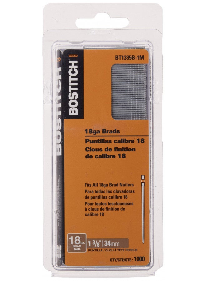 BOSTITCH 18 Gauge Brad Nails, 1-3/8-Inch, 1000 per Box (BT1335B-1M) - Image 1