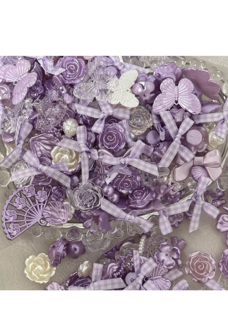 Generic 40pcs solid sweet taro purple bow mixed baroque material decoration Diy baroque side holes multipurpose (with glue)  - Image 1