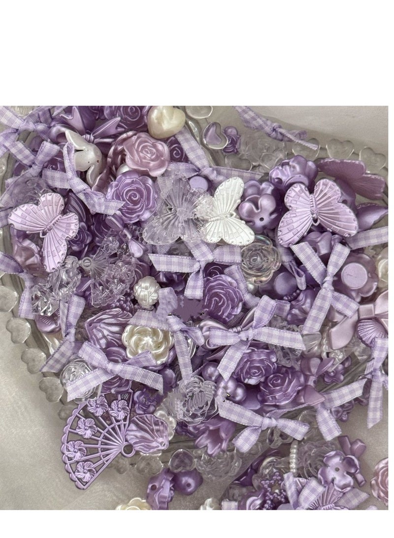 Generic 40pcs solid sweet taro purple bow mixed baroque material decoration Diy baroque side holes multipurpose (with glue)  - Image 2