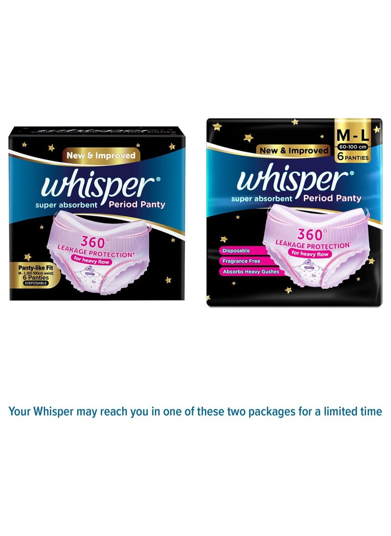 Whisper Super Absorbent Period Panty, 360 Degree Leakage Protection and Comfortable Feel, 6 M-L Pants  - Image 2