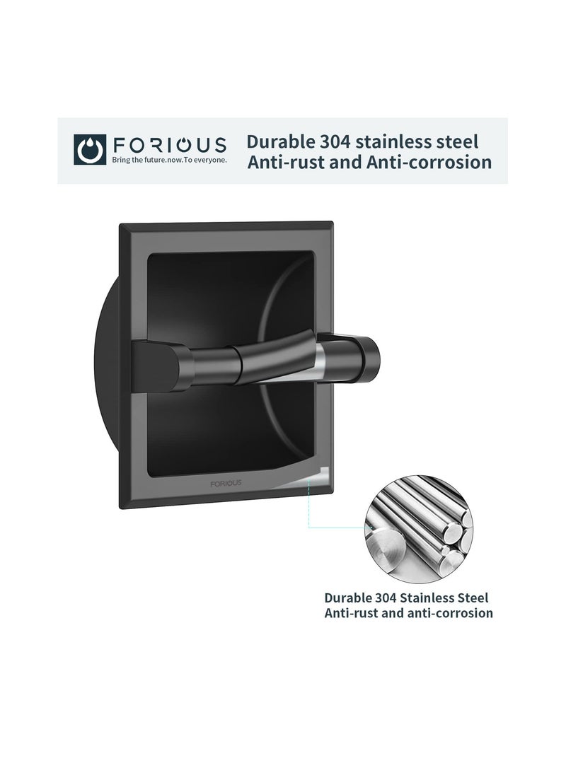 KASTWAVE - Matte Black Recessed Toilet Paper Holder, Stainless Steel Wall Mount Tissue Paper Holder, Bathroom Toilet Paper Roll Holder Includes Rear Mounting Brack - Image 1