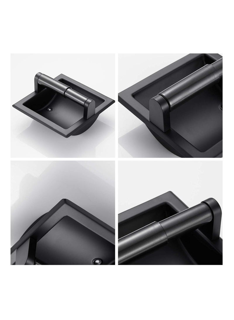 KASTWAVE - Matte Black Recessed Toilet Paper Holder, Stainless Steel Wall Mount Tissue Paper Holder, Bathroom Toilet Paper Roll Holder Includes Rear Mounting Brack - Image 1