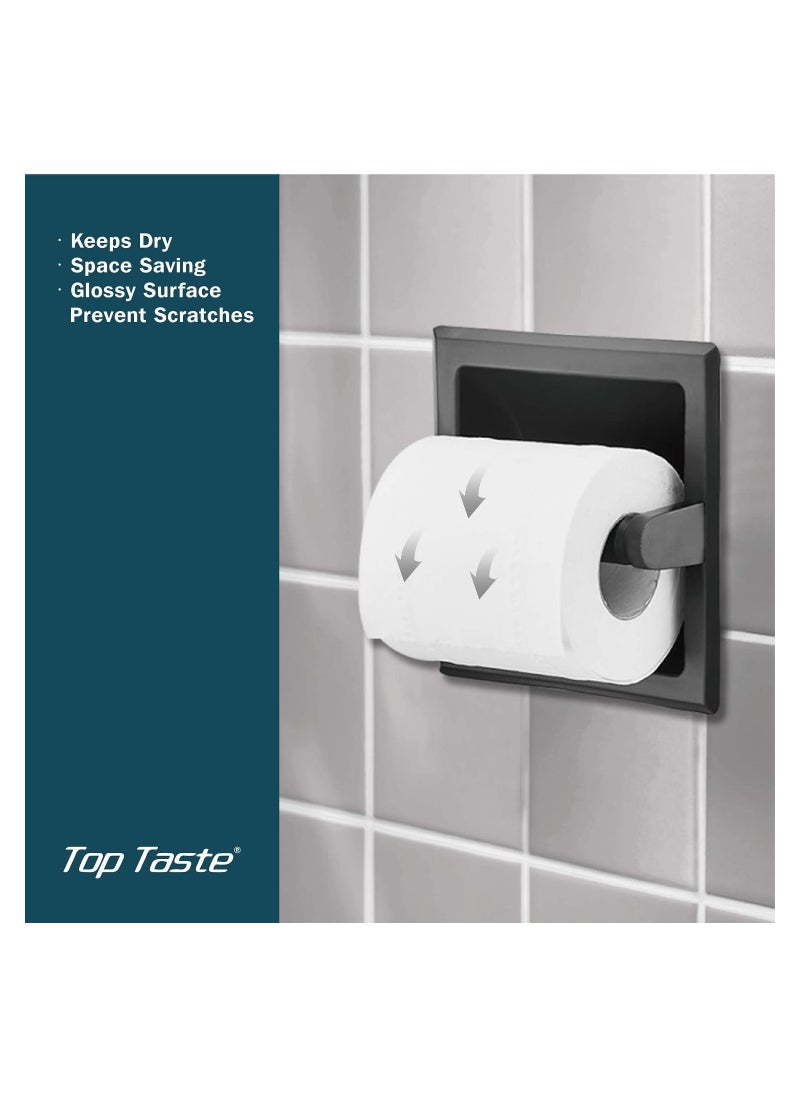 KASTWAVE - Matte Black Recessed Toilet Paper Holder, Stainless Steel Wall Mount Tissue Paper Holder, Bathroom Toilet Paper Roll Holder Includes Rear Mounting Brack - Image 1