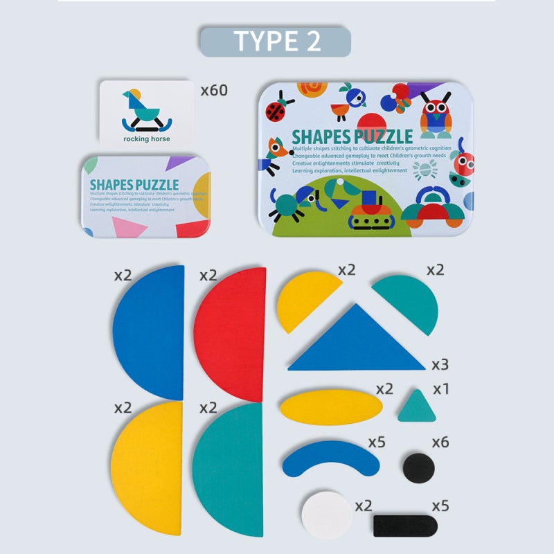 Wooden Puzzle: High-quality Durable Wood, 360° Smooth Burr-free Edges, Non-toxic Water-based Paint - Double-sided Pattern Cards Educational Toy for Toddler Shape Recognition & Early Child Development - Image 3