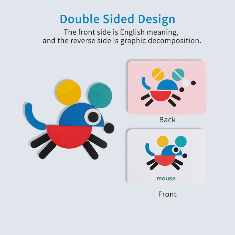 Wooden Puzzle: High-quality Durable Wood, 360° Smooth Burr-free Edges, Non-toxic Water-based Paint - Double-sided Pattern Cards Educational Toy for Toddler Shape Recognition & Early Child Development - Image 4
