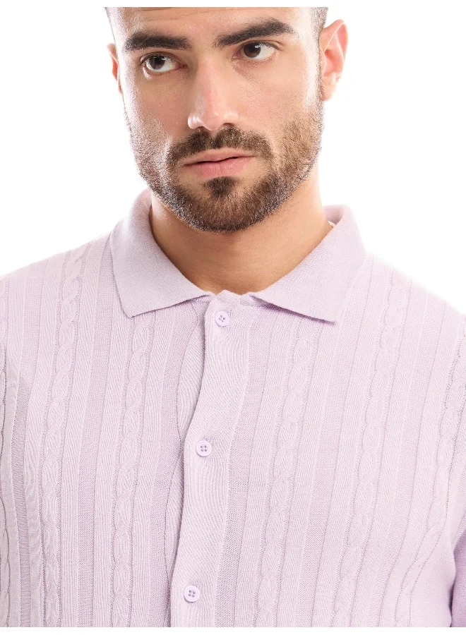 Beyoung Half Sleeve Regular Lilac Knitted Shirt for Men