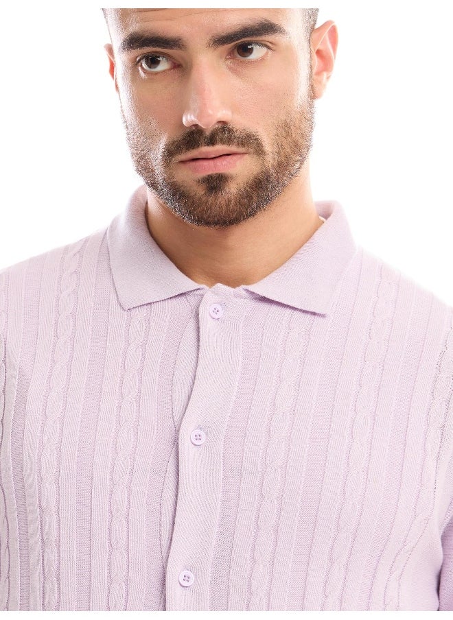 Beyoung Half Sleeve Regular Lilac Knitted Shirt for Men  - Image 4