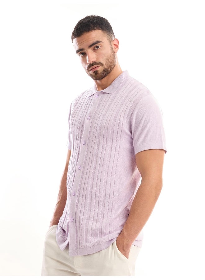 Beyoung Half Sleeve Regular Lilac Knitted Shirt for Men  - Image 5
