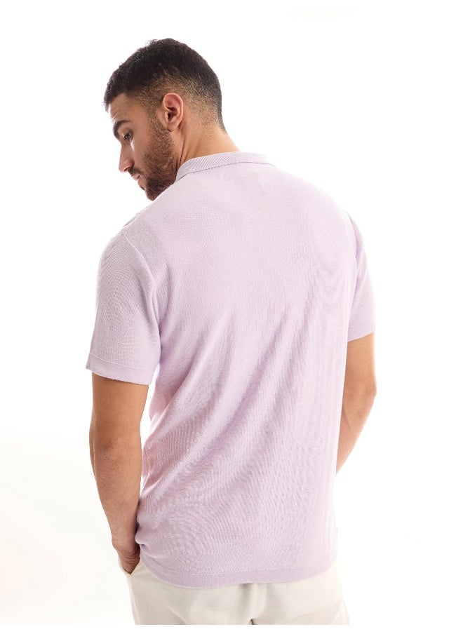 Beyoung Half Sleeve Regular Lilac Knitted Shirt for Men  - Image 2
