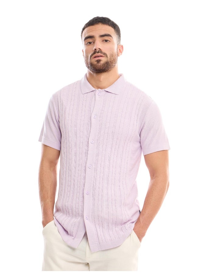 Beyoung Half Sleeve Regular Lilac Knitted Shirt for Men  - Image 1