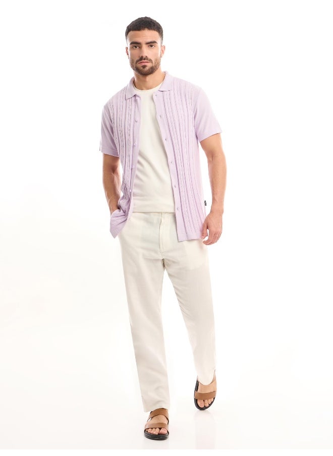Beyoung Half Sleeve Regular Lilac Knitted Shirt for Men  - Image 3