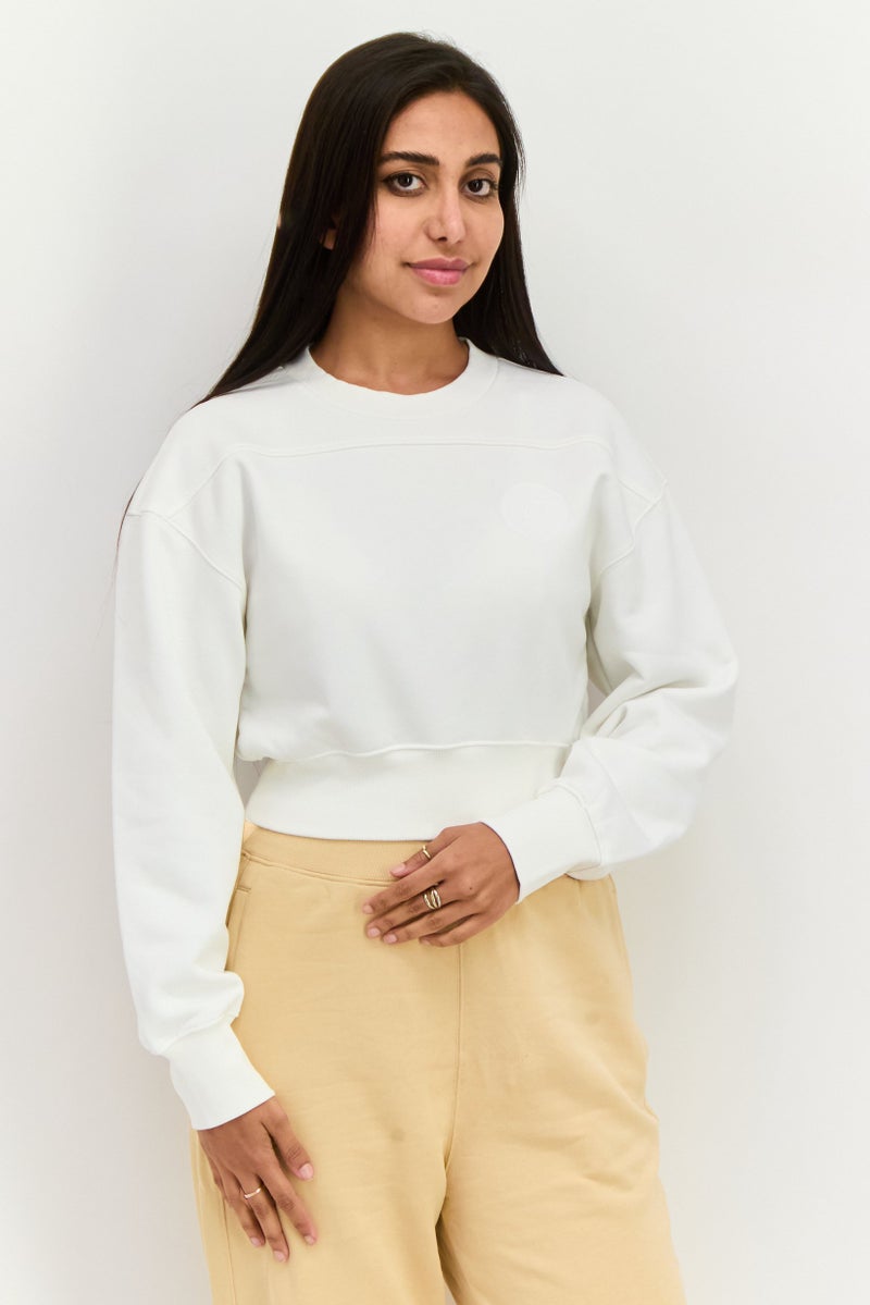 ESPRIT سويت شيرت قصير بأكمام طويلة وطباعة جرافيك على شكل طاقم للنساء، أبيض - Image 1