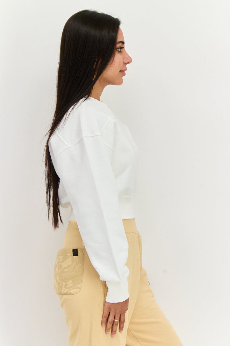 ESPRIT سويت شيرت قصير بأكمام طويلة وطباعة جرافيك على شكل طاقم للنساء، أبيض - Image 4