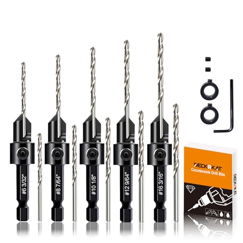 DECKRKAT 12-Piece Countersink Drill Bit Set - 3-in-1 Wood Counterbore Kit for #6#8#10#12#16 Screws | 82° Chamfer, Depth Adjustable | 5 Spare Bits,2 Limit Rings,Hex Key,Case. - Image 1