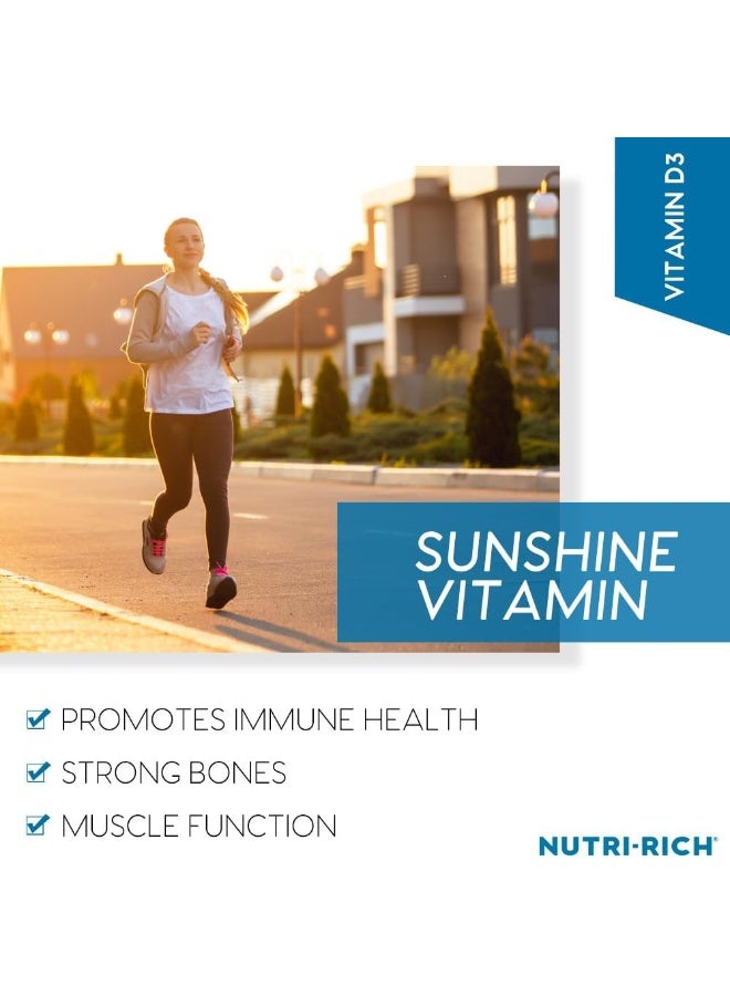 Nutri-Rich مكمل غذائي يومي من فيتامين د3 2,000 وحدة دولية (50 ميكروغرام) لدعم صحة العظام والمناعة، أسنان صحية، وظيفة عضلية صحية، خالي من الجلوتين، خالي من الصويا، فيتامين د 90 كبسولة لينة - Image 5