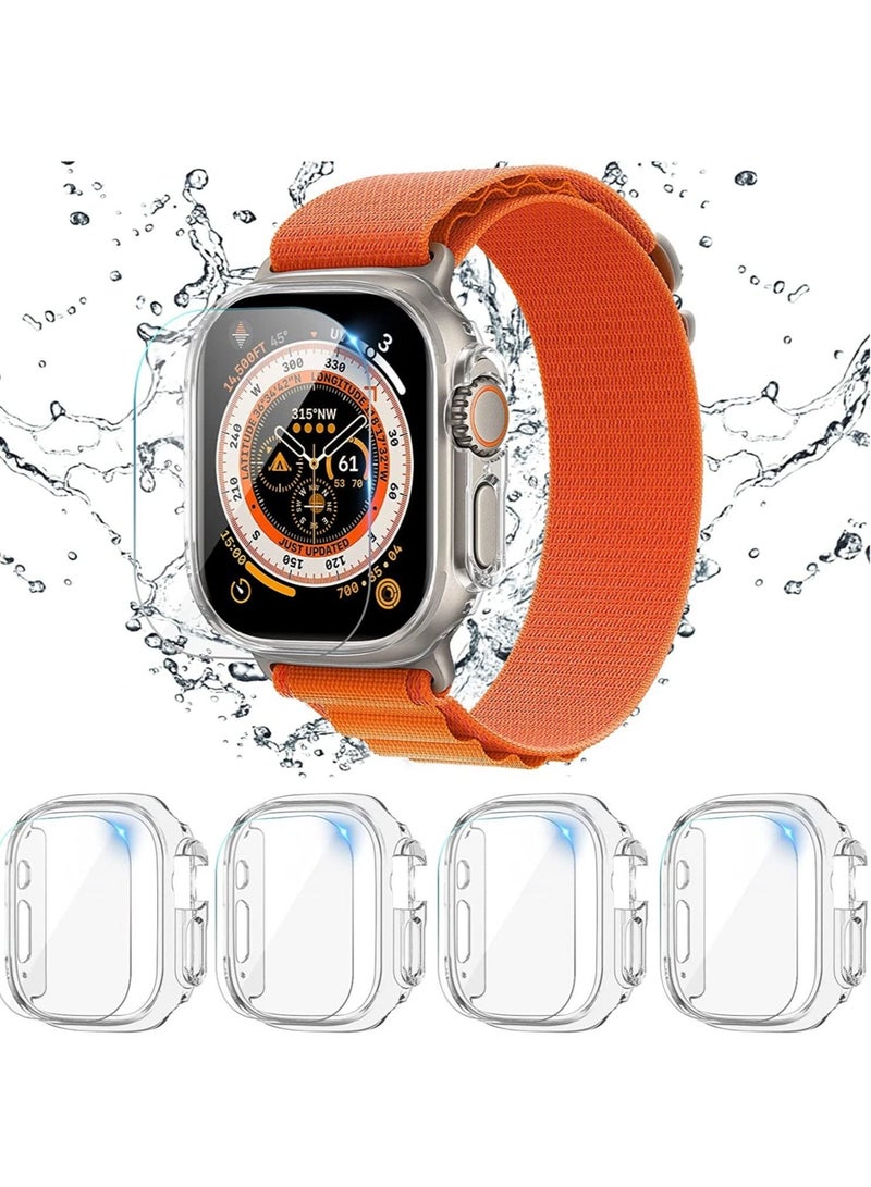 [4 Pack] Compatible for Apple Watch Ultra Screen Protector and Case 49mm, Anti-Fog Tempered Glass Protector Film with PC Hard Bumper Cover for iWatch Ultra 49mm(Clear) - Image 1