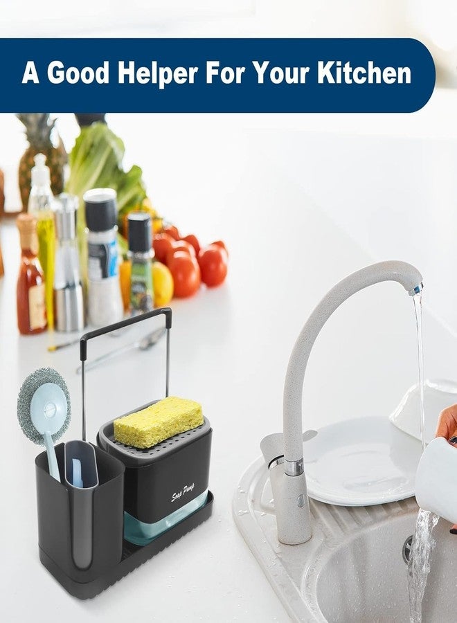 Tusmad 3-in-1 Soap Dispenser for Wash Basin – Dish Soap Pump with Sponge Holder & Storage | Black & White Organizer with Funnel – Space-Saving & Easy to Use Kitchen Soap Dispenser - Image 2