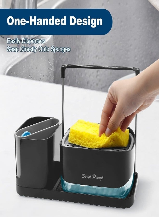 Tusmad 3-in-1 Soap Dispenser for Wash Basin – Dish Soap Pump with Sponge Holder & Storage | Black & White Organizer with Funnel – Space-Saving & Easy to Use Kitchen Soap Dispenser - Image 3