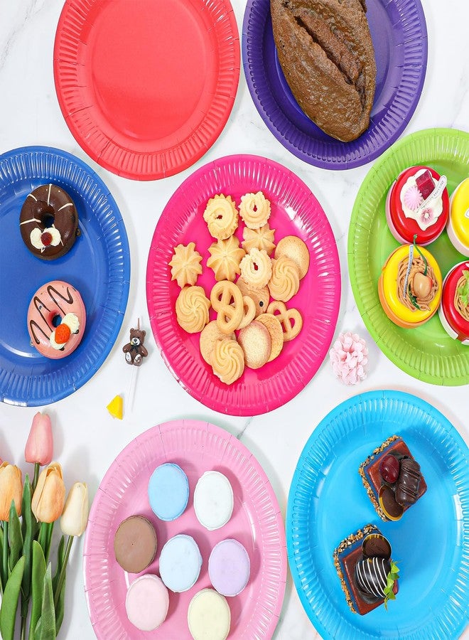 Grevosea 150 Pcs Disposable Paper Plates, 9" Colorful Dessert Plates Dessert Cake Decorations Tray Dinner Plate for Party Birthday Cake Picnic Baby Shower 10 Vibrant Colorful - Image 5