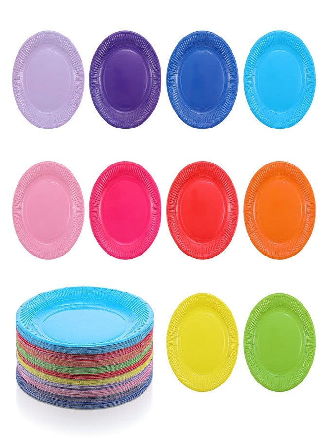Grevosea 150 Pcs Disposable Paper Plates, 9" Colorful Dessert Plates Dessert Cake Decorations Tray Dinner Plate for Party Birthday Cake Picnic Baby Shower 10 Vibrant Colorful - Image 1