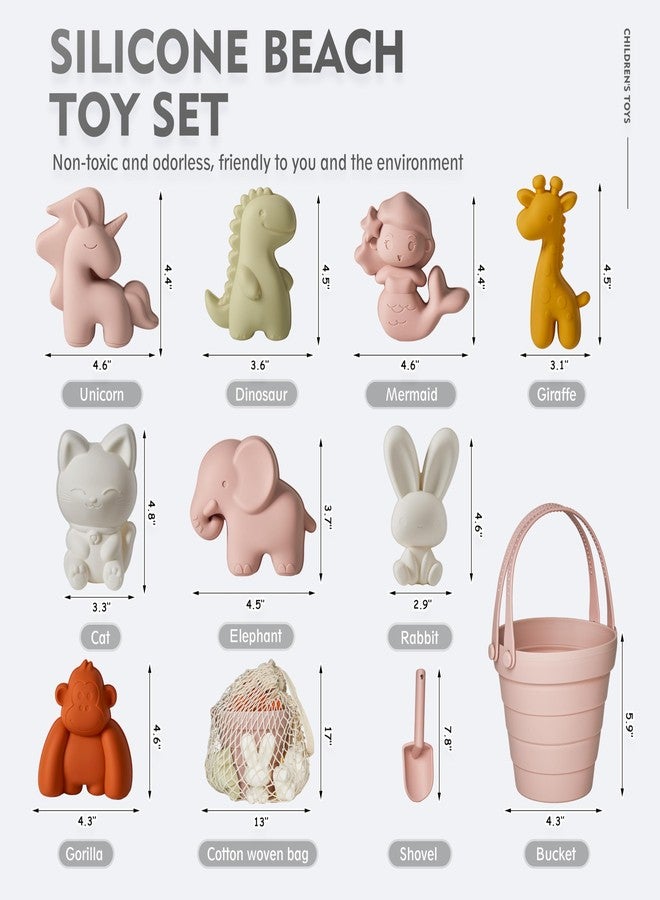 MarcZero 11Pcs Silicone Beach Toys,Collapsible Sand Bucket,Modern Baby Beach Toys,Travel Friendly Beach Set,Silicone Bucket,Shovel,Sand Molds, Beach Bag,Silicone Sand Toys for Toddlers, Kids (Pink) - Image 3