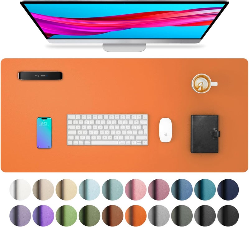 Aothia PU Leather Desk Pad, Non-Slip Mouse Pad/Waterproof Table Pad/Writing Pad for Office and Home (80 x 40 cm, Hermes Orange) - Image 1