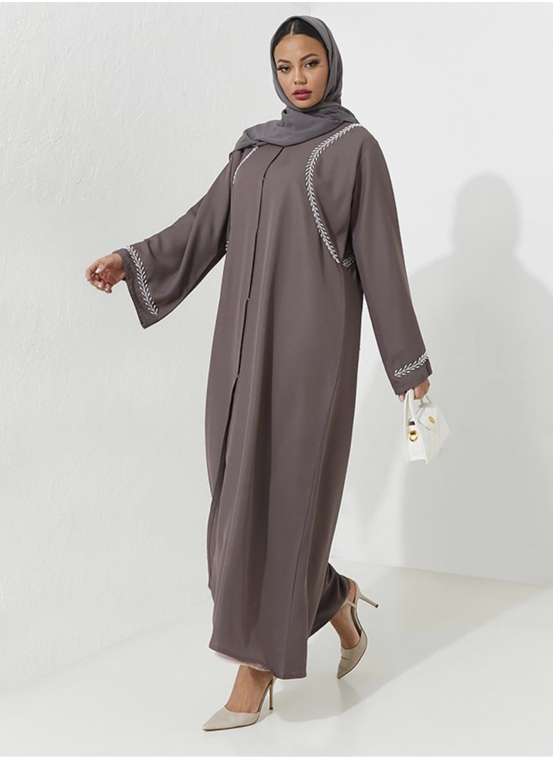 Rosette Abaya Embellished Pearl Embroidery On the shoulder And sleeves  - Image 3