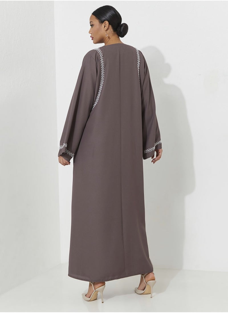 Rosette Abaya Embellished Pearl Embroidery On the shoulder And sleeves  - Image 4