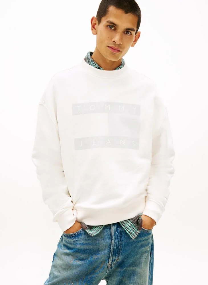 90S Distressed Flag Crew Neck Sweatshirt