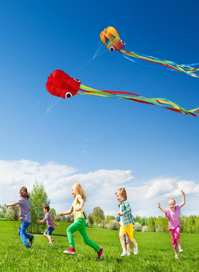YFAFENGS Large Octopus Kites for Kids & Adults,Big Kite for Beginners, Kites for Kids Ages 4-8,Outdoors Activities with Line and Handle, 2 Packs (Rainbow+Red) - Image 4