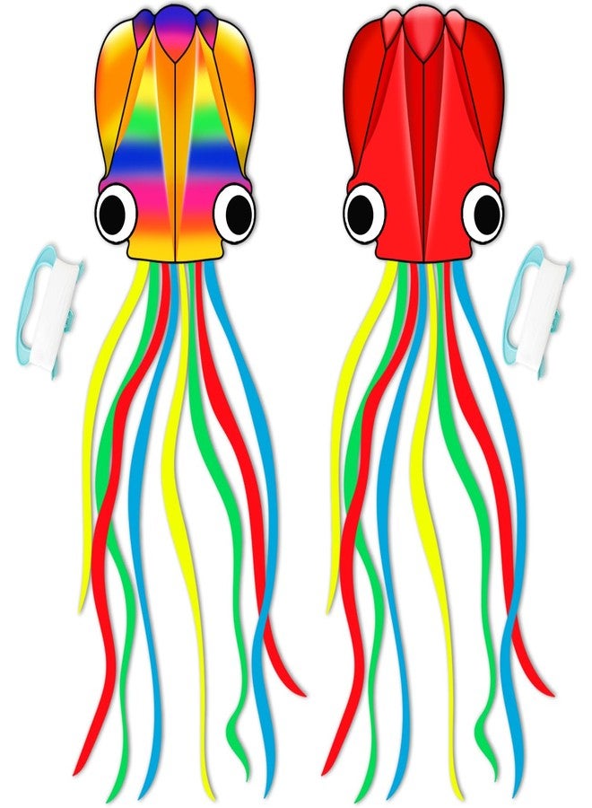 YFAFENGS Large Octopus Kites for Kids & Adults,Big Kite for Beginners, Kites for Kids Ages 4-8,Outdoors Activities with Line and Handle, 2 Packs (Rainbow+Red) - Image 1