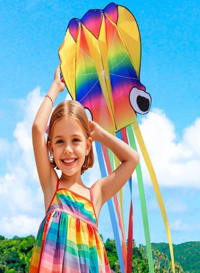 YFAFENGS Large Octopus Kites for Kids & Adults,Big Kite for Beginners, Kites for Kids Ages 4-8,Outdoors Activities with Line and Handle, 2 Packs (Rainbow+Red) - Image 3