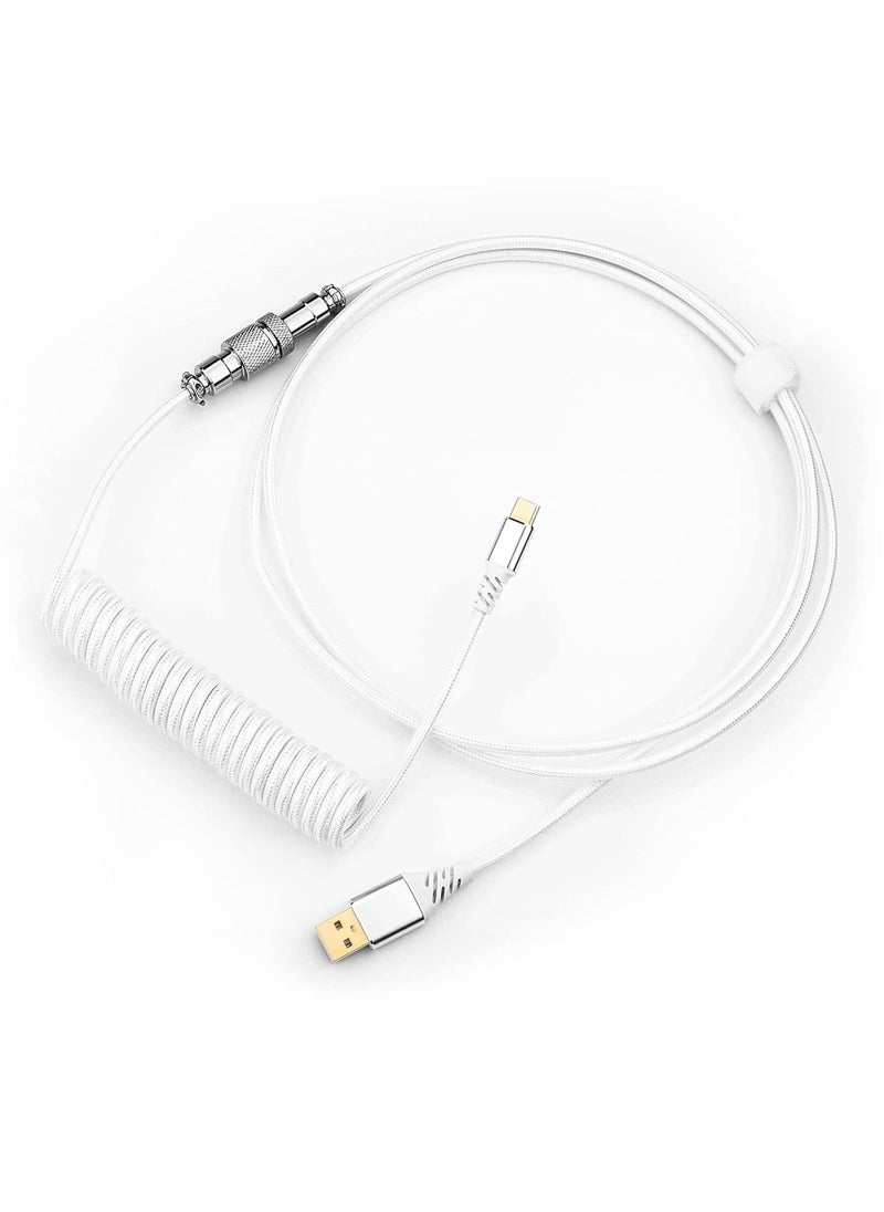 REDRAGON - A115W Coiled USB-C Keyboard Cable, Custom Type-C Mechanical Gaming Keyboard Cable, Detachable Aviator Connector Double-Sleeved Cable - 5.28ft, White - Image 1