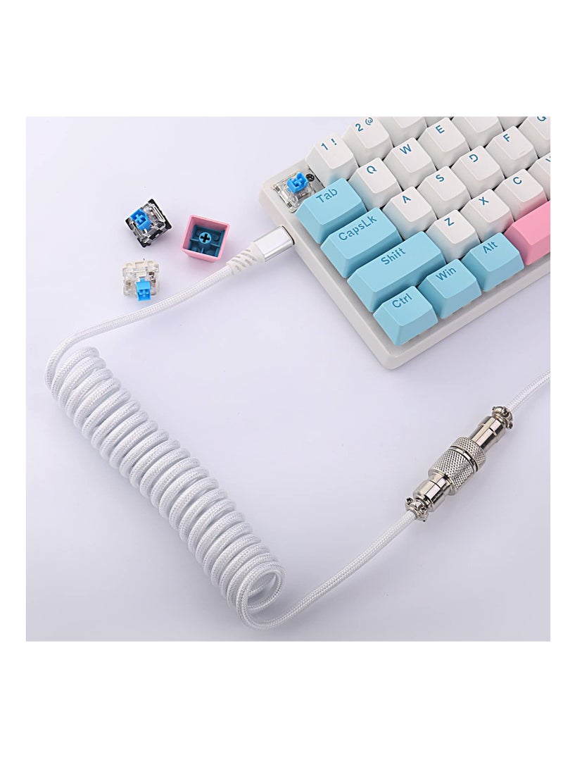 REDRAGON - A115W Coiled USB-C Keyboard Cable, Custom Type-C Mechanical Gaming Keyboard Cable, Detachable Aviator Connector Double-Sleeved Cable - 5.28ft, White - Image 1