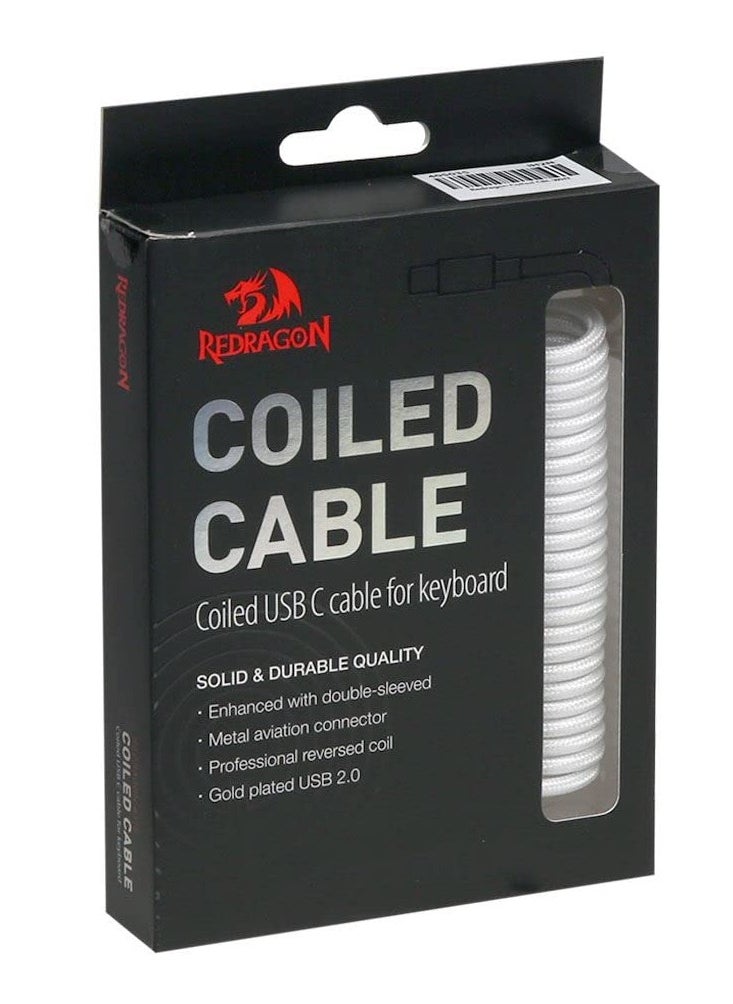 REDRAGON - A115W Coiled USB-C Keyboard Cable, Custom Type-C Mechanical Gaming Keyboard Cable, Detachable Aviator Connector Double-Sleeved Cable - 5.28ft, White - Image 1