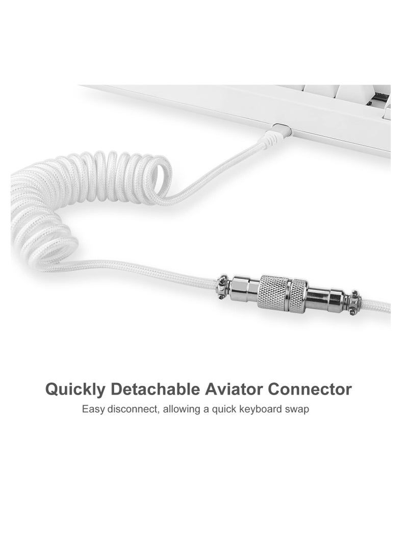 REDRAGON - A115W Coiled USB-C Keyboard Cable, Custom Type-C Mechanical Gaming Keyboard Cable, Detachable Aviator Connector Double-Sleeved Cable - 5.28ft, White - Image 1