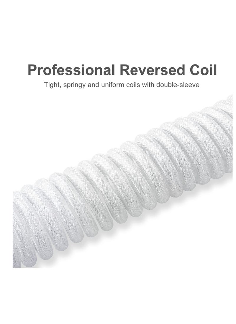REDRAGON - A115W Coiled USB-C Keyboard Cable, Custom Type-C Mechanical Gaming Keyboard Cable, Detachable Aviator Connector Double-Sleeved Cable - 5.28ft, White - Image 1