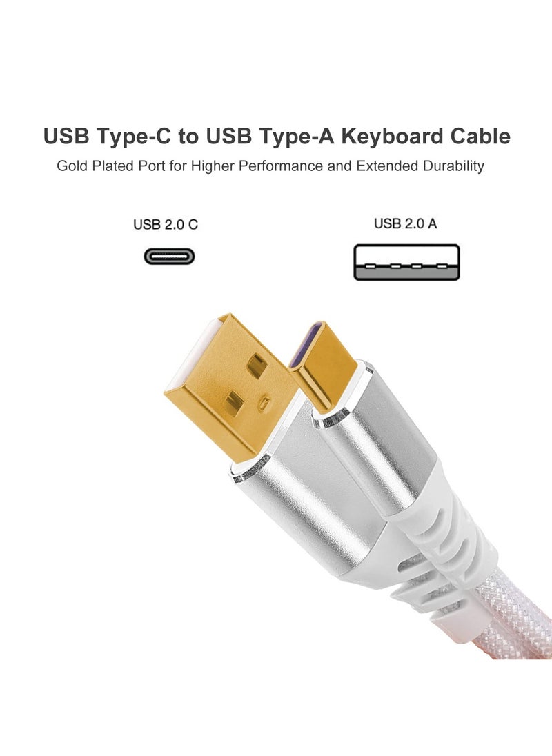 REDRAGON - A115W Coiled USB-C Keyboard Cable, Custom Type-C Mechanical Gaming Keyboard Cable, Detachable Aviator Connector Double-Sleeved Cable - 5.28ft, White - Image 1