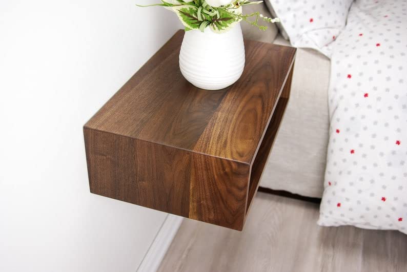 IThree Solid Wood Wall Mounted Bedside Table for Bedroom Nightstand Lamp Holder with Shelf Storage for Home Sheesham Wood Honey Finesh - Image 3